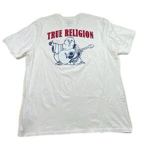 True Religion T-Shirt Men's XXL Short Sleeve Crew Neck Graphic White Big Logo